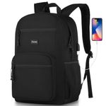 Jiauny School Backpack,Bookbag Lightweight Backpack Classic Scoolbag with USB Charging Port for High School Teens College Students Work Office Adult,Black