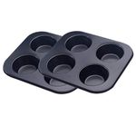 4-Hole Muffin Pan, Bakeware Non-stick Cupcake Baking Pan Mini Pie Pans Whoopie Pie Pan, Heavy Duty Carbon Steel Muffin Tray Standard Baking Mold Pan for Oven Baking