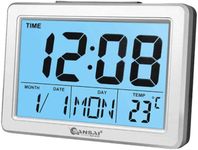 Sansai LCD Digital Alarm Clock Date/Temp Blue Backlight 12/24Hr Assorted 13.8cm