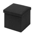 Bonlife Black Linen Folding Small Ottoman Storage Boxes,Foot Rest Stool Seat,Footstool Cube Seating Box for Living Room Toy Chest 11.8"