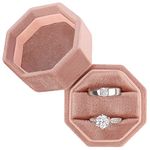 DesignSter Octagon Velvet Ring Bearer Box - Premium Gorgeous Vintage Double Ring Display Holder with Detachable Lid for Proposal, Engagement, Wedding, Ceremony(Nude peach)