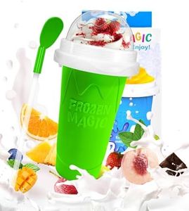 Slushie Cup, DIY Magic Slushy Maker Cups, Portable Slushy Cup for Juices, Milk and Ice Cream Make, Double Layers Silica with Lid & Straw for Kids, Friends, Family (Green)