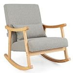 Giantex Upholstered Rocking Chair - Modern Rocker with Rubber Wood Frame, Comfy Backrest & Seat, PP Padded Pillow, Single Rocking Chair for Living Room, Nursery, Bedroom, Lounge, Office, Grey