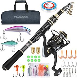 PLUSINNO Fishing Rod and Reel Combos Set,Telescopic Fishing Pole with Spinning Reels, Carbon Fiber Fishing Rod for Travel Saltwater Freshwater Fishing-G