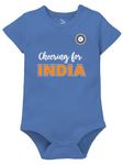 Zeezeezoo Cheering For Team India Cricket Baby Romper Bodysuit 100% Cotton (6-12 months, Blue)