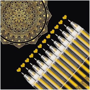 Dyvicl Metallic Gold Gel Pens, 0.8 mm Fine Pens Gel Ink Pens for Black Paper Drawing, Sketching, Illustration, Adult Coloring, Journaling, Set of 12