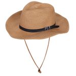 Men Women Panama Hat Cowboy Straw Hat with Leather Band Windproof Rope Retro Western Cowboy Riding Hat Wide Brim Cap Hat Summer Beach Sun Hat Rollable Straw-Fedora Hat