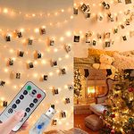 Photo Clip String Lights,100 LED 10M Copper Wire Hanging String Fairy Lights with Remote,USB or Battery Powered,Decoration for Bedroom Christmas Wedding Party (50 Clip & 25 Nails,Warm White,8 Modes)