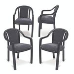 OAKNEST Supreme Ornate Cushioned Heavy Plastic Arm chair for Home and Office (Count:4 pcs; Color:Black/Dobby Grey)