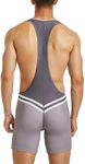 SPNSSTCR Men's Active Athletic Bodysuit Supporters Wrestling Singlet Jumpsuit Boxer Leotard Shapewear, Grey, Medium