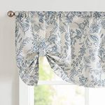 Lazzzy Kitchen Tie Up Valance Curtain Linen Floral Farmhouse Valance for Living Room Bathroom Bedroom Country Valances Window Treatments Small Cafe Curtian 20 Inch Rod Pocket 1 Panel Blue on Beige