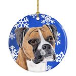 Caroline's Treasures SC9390-CO1 Boxer Winter Snowflakes Holiday Ceramic Ornament, Multicolor