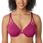 Delimira Women's Front Fastening Bras Underwire Non Padded Plunge Racer Back Comfort Plus Size Bra Magenta Purple 36E