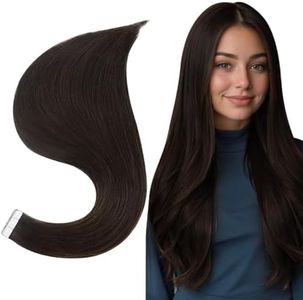 Full Shine Tape in Hair Extensions Human Hair Color Dark Brown Tape Hair Extensions Real Human Hair 14Inch Skin Weft Tape in Extensions 20pcs 50Gram Silky Straight Hair Extensions Tape in