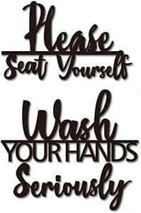 2 Sets Bathroom Wall Decor Wash Your Hands Seriously and Please Seat Yourself Sign Funny Bathroom Decor Wooden Farmhouse Rustic Relax Quotes Bathroom Wall Art for Restroom Laundry Room Toilet Black