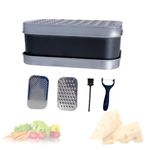 JagKul Cheese Grater Set with Container, 2 Stainless Steel Cutters, Lid, Peeler & Cleaning Brush - Kitchen Vegetables Chopper Set (Black)