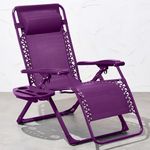 Best Choice Products Adjustable Zero Gravity Chair, Monochromatic Color Folding Patio Recliner w/Side Tray, Headrest - Amethyst