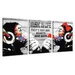 Novatique 3Pcs Banksy Canvas Wall Art Graffiti Style Street Wall Art Music is Life Graffiti Painting Pop Graffiti Poster Graffiti Abstract Canvas Wall Decor for Living Room Bathroom, 12" x 16" x 3Pcs