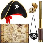 Pirate Monocular Telescope Treasure Map Pocket Compass Pirate Hat Skull Print Pirate Captain Costume, 5 Pcs Pirate Party Favors Pirate Costume Spyglass Kid Compass for Pirate Cosplay (Small)