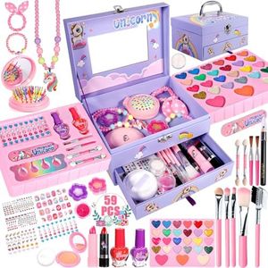 Purpledi Maquillage Enfant Jouet Filles, 59pcs Lavable Malette Maquillage Jouet, Coffret Maquillage Enfant Filles Makeup Set, Cadeau de Noël d’Anniversaire pour Les Filles de 4 5 6 7 8 9 10+ Ans