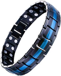 Feraco Magnetic Bracelet for Men Titanium Steel Magnetic Bracelet for Men with Double Row Magnets Adjustable (Black & Blue)