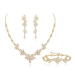 EVER FAITH Cubic Zirconia Bridal Jewelry Set for Bride Bridesmaid, Party Elegant Marquise Leaf Necklace Dangle Earrings Bracelet Set for Woman Clear Gold-Tone