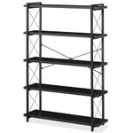 Bookshelf, 5-Tier Industrial Bookcase, Black Open Book Shelf, Freestanding Tall Bookshelves with Metal Frame