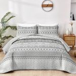 WONGS BEDDING Boho Queen Quilt Set, Grey Bohemian Queen Quilt Bedding Set, Lightweight Microfiber Bed Decor Bedspread for All Season 96"x90"(3 Pieces)