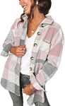 AUTOMET Womens Fall Outfits Fashion Clothes Shackets Flannel Plaid Button Down Long Sleeve Shirts Jackets 2024 Pinkgrey S