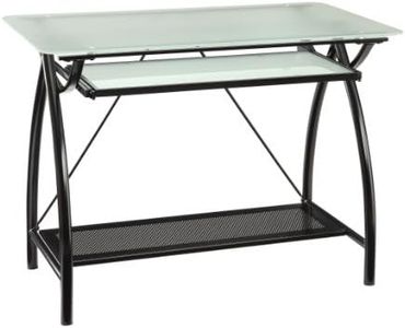 Office Star Office Star Newport Computer Desk with Frosted Tempered Glass Top Pullout Keyboard Tray and Black Powder Coated Steel Frame