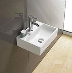 Soyo Zoyo Cera Ceramic Wall Hung Wash Basin Glossy Finish/Wall Hung/Wall Mounted Countertop, Tabletop Ceramic Bathroom Sink/Super White Color Dimension 16 x 12 Inch (Megna)