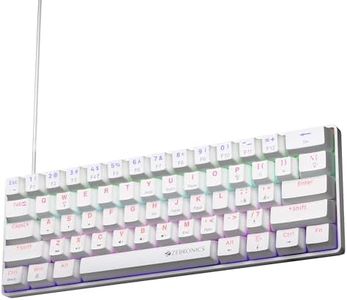 Zebronics Mechanical Keyboard, Silent Linear Red Switches, 61 Keys Layout, 26 Key Anti Ghosting, Double Shot Keycaps, 17 LED Modes, Media Controls, 1.5m Cable (Max Ninja 61, White)