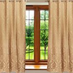 Home- The Best is for You Cotton Self Design/Woven Grommet Heavy Fabric Curtains - Pack of 2 (Gold_Damask, 7.5 Feet_Door)