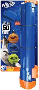 Nerf Dog Large Size Tennis Ball Blaster Dog Toy, Great for Fetch, Hands-Free Reload, Launches up to 50 ft, Single Unit, 20in Blaster with 3 Balls in Mesh Bag, Blue/Orange, Blue, Green and Orange