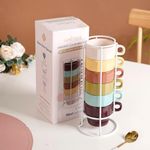 Nestasia Stackable Ceramic Cups Set of 4 (100 ml) | Microwave & Dishwasher Safe Tea & Coffee Mugs with Glossy Finish | Ideal for Gifting