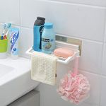 HOKIPO Metal Magic Sticker Series Multifunctional Painted Self Adhesive Bathroom Shelves Storage Tray - Soap Dish With Towel Rod Napkin Holder