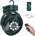 Camping Fan with Remote Control - 65Hrs 12000mAh Rechargeable Fan, 3 Speeds & Timing Battery Powered Fan with Light & Hook, Tent Fan for Camping, Camp Fan for Tent, Battery Operated Fan, Green