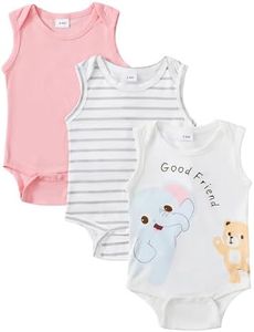 CVXV 3-Pack Sleeveless Bodysuits One-Piece Organic Cotton For Infant Baby Boys,Girls,Unisex,Whire elephants,12-18 Months