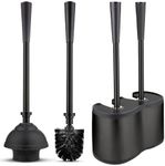 UMIEN 2 Pack Toilet Brush and Plunger Set 18-in - Updated 2025 No-Rust - Stainless Steel Design - Long Handles - with Freestanding Canister (Matte Black)