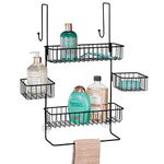 mDesign Steel Over the Door Shower Caddy - Hanging Shower Organizer Rack w/ 4 Baskets, 2 Hooks - In-Shower Hanging Caddy for Bathroom - Over Door Shower Caddy Hanger - Klypon Collection - Black