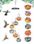 Vrainito Wind Chime Hummingbird Feeder, Hand Blown Glass Hummingbird feeders for Outdoors Hanging, 6 Feeding Stations, Unique Garden Decor, Hummingbird Gifts (6 Balls Multicolor Dual Mouth)