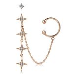 Ear Cuff Chain Earrings Star Stud Dangle Sterling Silver Star Cartilage Climber Earrings Rose Gold Hugging Ear Cuff (Rose Gold)