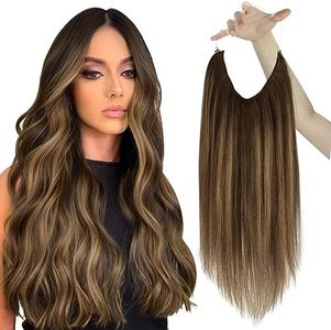 Sunny Hair Wire Hair Extensions Human Hair Invisible Wire Hair Extensions for Women Straight Hidden Hair Extensions with Adjustable Line Balayage Dark Brown to Caramel Blonde 12Inch