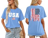 American Flag Shirts for Women: 4th of July T Shirt Funny USA Print Tees Patriotic Casual Short Sleeve Tops, Blue3, L
