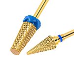 CGBE 2PCS Nail Drill Bits, Tungsten Steel Gold Drill Bit with Medium Gravel , Professional 3/32" Electric Nail Drill, Nail Cutter Bits for Manicure Pedicure, Cone + Pointed Cone Shape