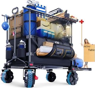 VIC 480L Super Cart & Table Set 1=5, Mega Capacity Folding Double Decker Wagon with Brakes, 54" Extra Long Extender Wagon Cart, 680lbs Heavy Duty Collapsible Carts, All-Terrain Big Wheels