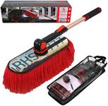 Car Duster Exterior with Extendable Stainless Steel Handle, Car Duster Brush Paraffin Wax Treated Cotton Fibers with Storage Bag, Dirt Dust Pollen Pickup, Safe on Painted Finish, Plastic Windshield