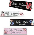 2" x 8" Custom Name Plate for Desk, Office Aluminum Desk Name Plate Personalized with Pretty Roses Pattern-(5 Styles) (Thick Aluminium)