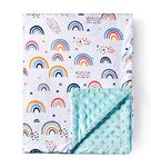 Baby Blanket Super Soft Minky Blanket with Double Layer Dotted Backing Blue Rainbow Security Blanket for Newborns Nursery Stroller Receiving Toddlers Crib Bedding for Boy or Girl(30 x 40 Inch) (Rainbow)