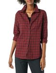 Amazon Essentials Women's Classic-Fit Long-Sleeve Lightweight Plaid Flannel Shirt, Black Red Preppy Check, XS